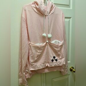Pink Hoodie with Pom Poms and paw prints